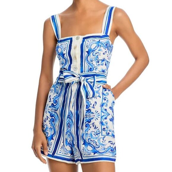 FARM Rio Pants - FARM Rio Garden Tiles Blue & White Romper NWT Size XL
